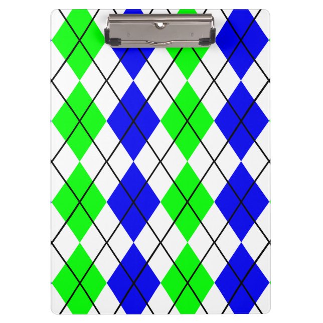 Pranchetas Azul Verde Branco Design Argyle Diamante  (Frente)