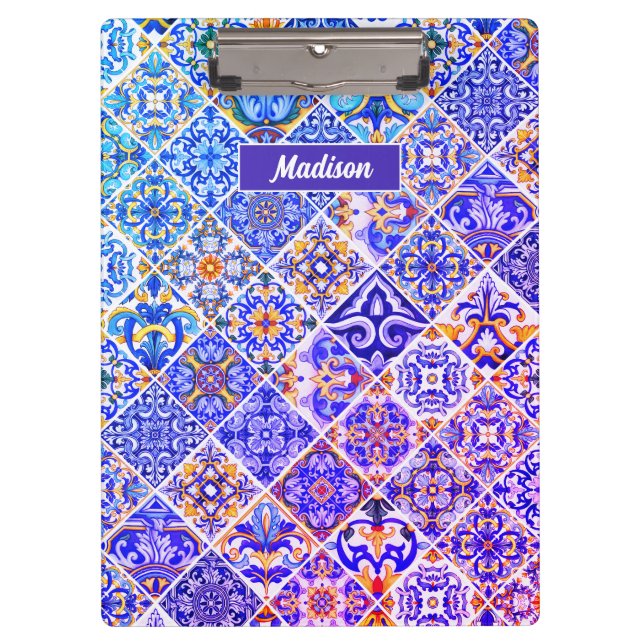 Pranchetas Azulejos azuis roxos do Mediterrâneo mexicano (Frente)