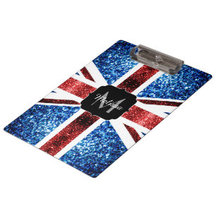Pranchetas Bandeira vermelha e azul brilha monograma