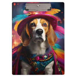 Pranchetas Beagle em um chapéu de penas