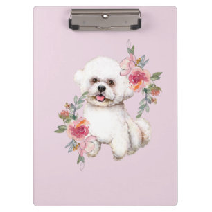Pranchetas Bichon Bonito com Flores, Aquarela