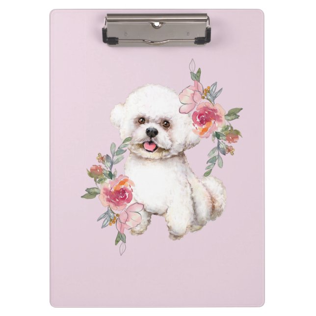 Pranchetas Bichon Bonito com Flores, Aquarela (Frente)