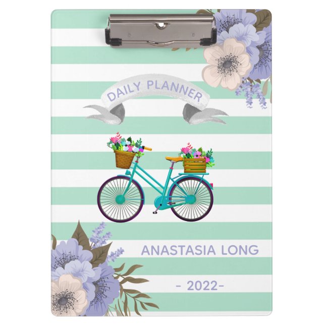 Pranchetas Bicicletas de Flores Azuis Modernas (Frente)