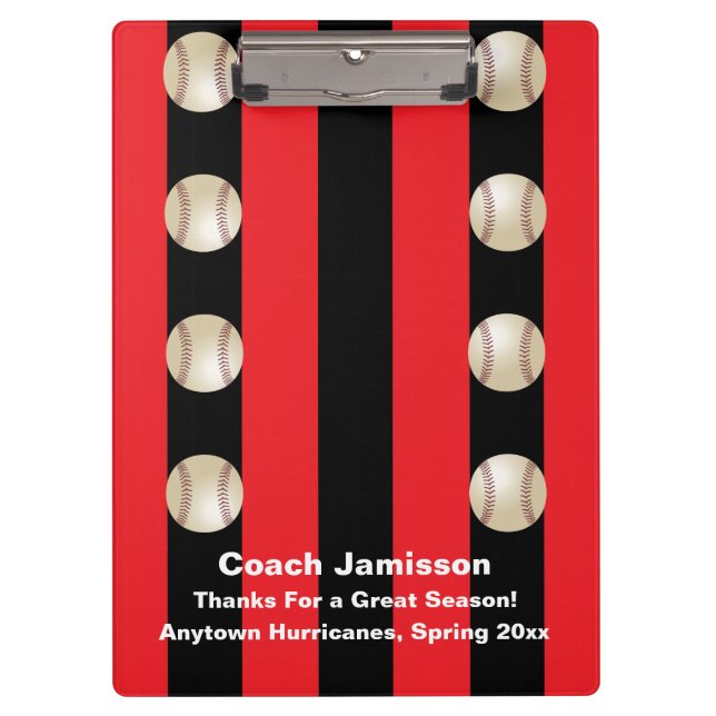 Pranchetas Black and Red Strike, Baseball Coach Obrigados, No (Frente)