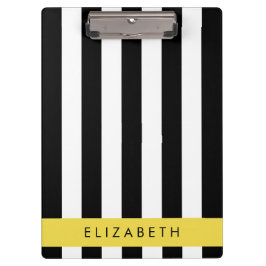 Pranchetas Black and White Stripes, Stripes, Linhas, Seu Nome