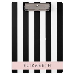 Pranchetas Black and White Stripes, Stripes, Linhas, Seu Nome