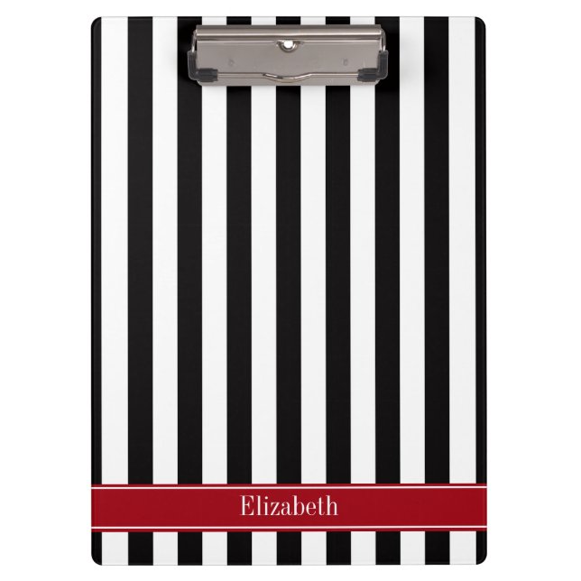 Pranchetas Black White Stripe Cranberry Nome Monograma (Frente)