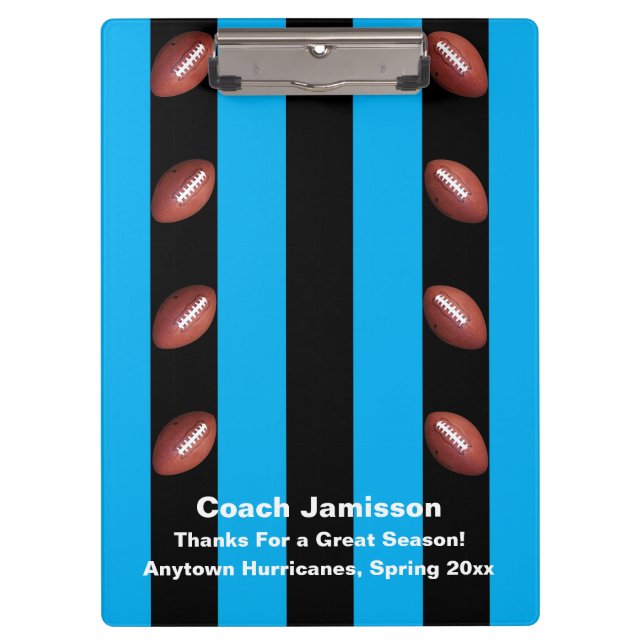 Pranchetas Blue and Black Stripe, treinador de futebol, nome (Frente)