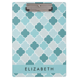 Pranchetas Blue Marroquino Trellis, Quatrefoil, Seu Nome