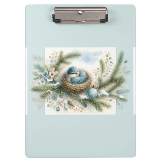 Pranchetas Bluebird Nest with Ornaments in Winter Pines  (Frente)