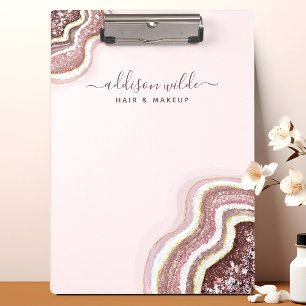 Pranchetas Blush Rosa Brilho Ágata Geodo Rosa Dourado