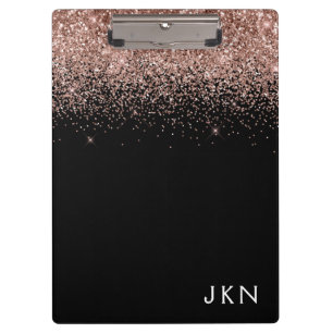 Pranchetas Blush Rosa Dourado Rosa Preto Brilho Monograma Fem