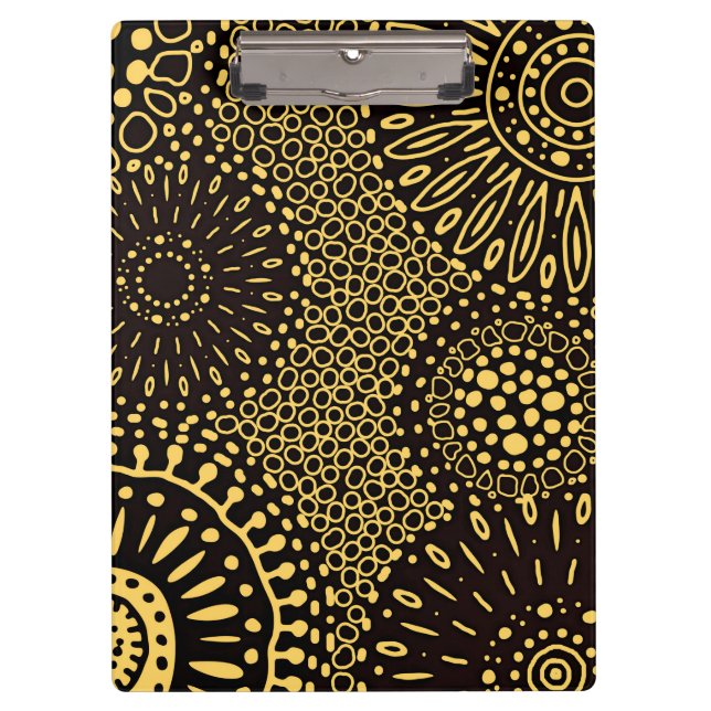 Pranchetas Boho Black Gold Ethnic Floral Pattern Clipboard (Frente)