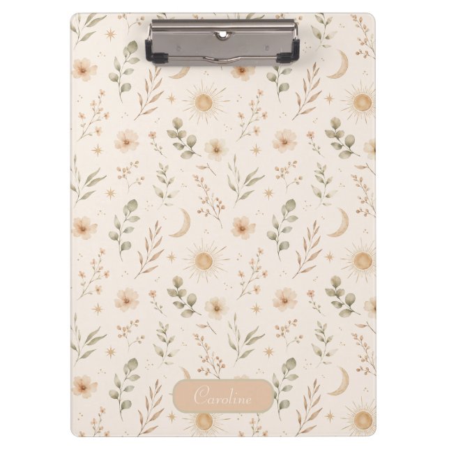 Pranchetas Boho Boêmio Floral Lua Sol Botânico (Frente)
