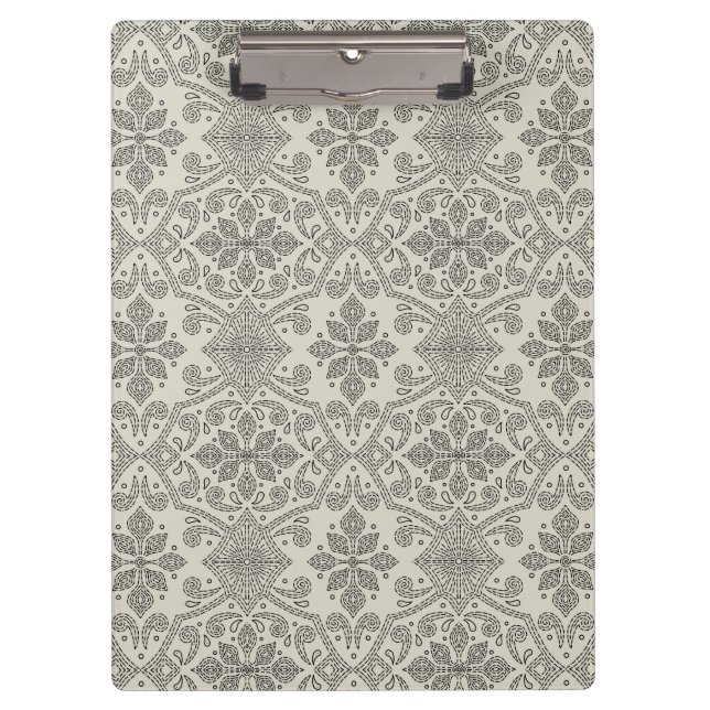 Pranchetas Boho Floral Damask Line Art, Black on Beige (Frente)
