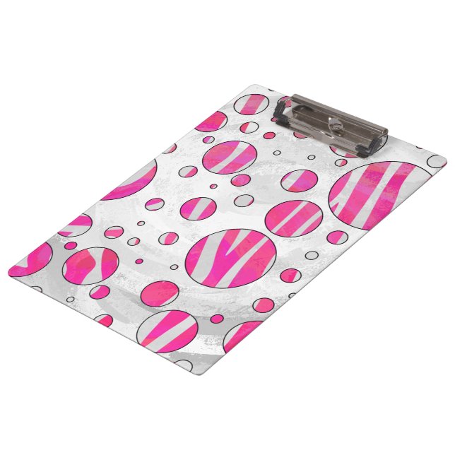 Pranchetas Bolinhas de zebra branca e rosa quente (Inclinado)