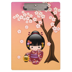 Pranchetas Boneca Sakura Kokeshi - Garota Gisha Bonita em Pês