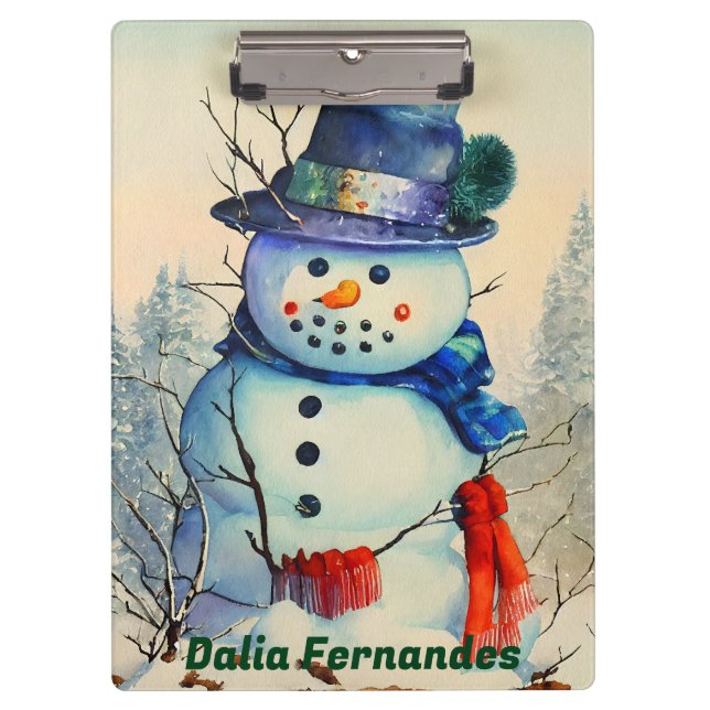 Pranchetas Boneco de Neve em Aquarela Clipboard Personalizado (Frente)