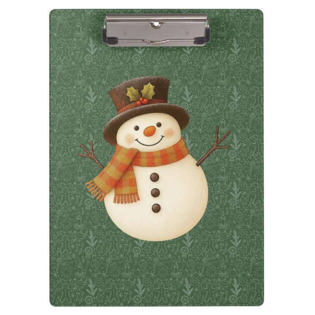Pranchetas Boneco de neve rústico verde vintage fofo (Frente)