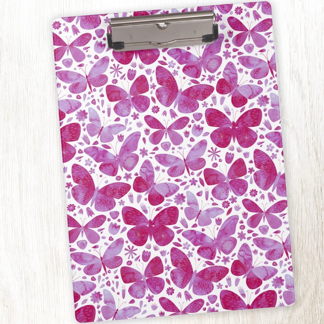 Pranchetas Borboleta Aquarela Rosa (Magenta pink watercolor butterfly pattern clipboard)