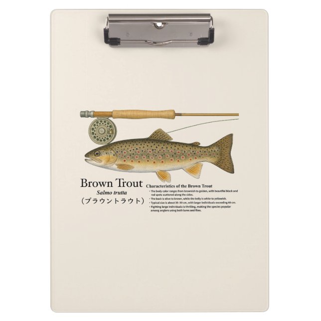 Pranchetas Brown Trout Fly Fishing Illustration Clipboard (Frente)