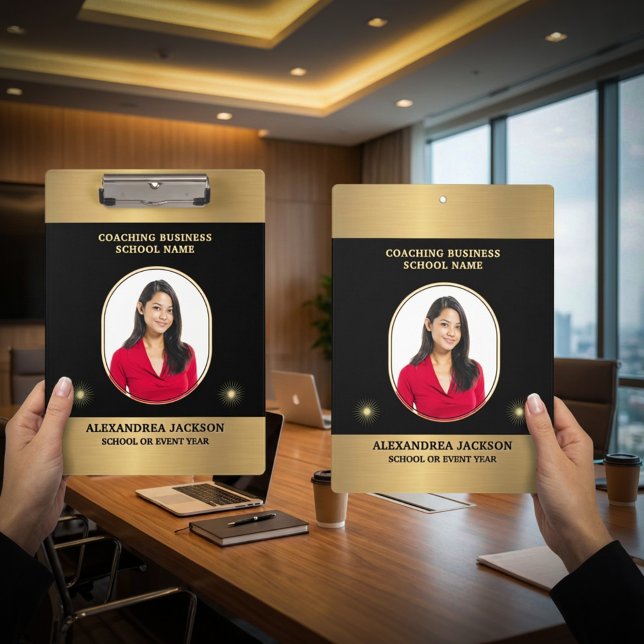 Pranchetas Business Photo Gold Black Elegant Personalize (Business Photo Gold Black Elegant Personalize Clipboard is stylish and modern to use everyday. )