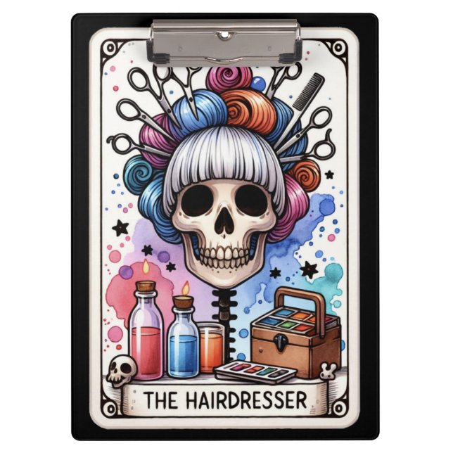 Pranchetas Cabeleireiro Tarot Esqueleto – Salão Gótico (Frente)