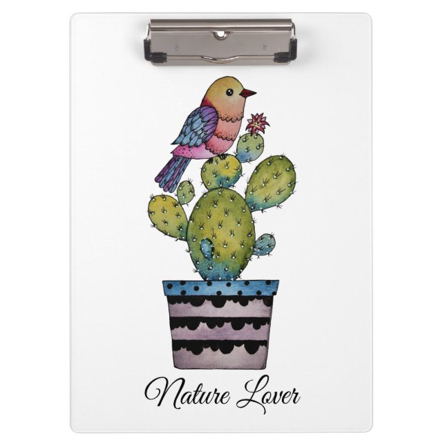 Pranchetas Cactus E Ave Arco-Íris Em Aquarela (Frente)