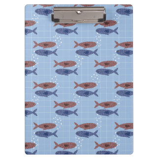 Pranchetas Caderno com Padrão de Grade Azul Escola de Peixes