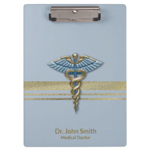Pranchetas Caduceu Médico Azul Claro com Listras de Folha de