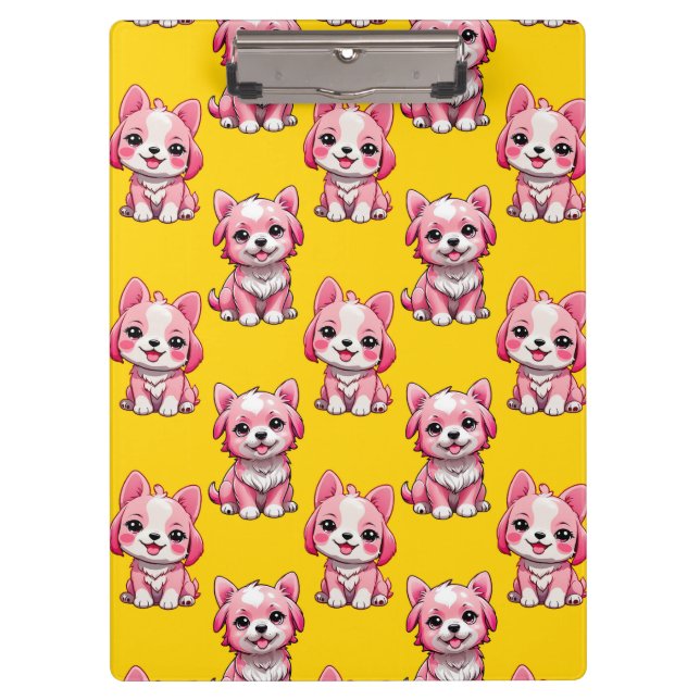 Pranchetas Cães Fofo Rosa - Amarelo (Frente)