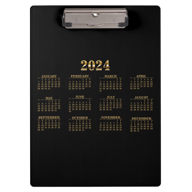 Pranchetas Calendário 2024 Preto/Dourado (Frente)