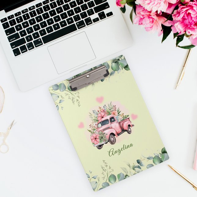 Pranchetas Caminhão de Aquarela Rosa, Encantado, Verde Floral (Criador carregado)