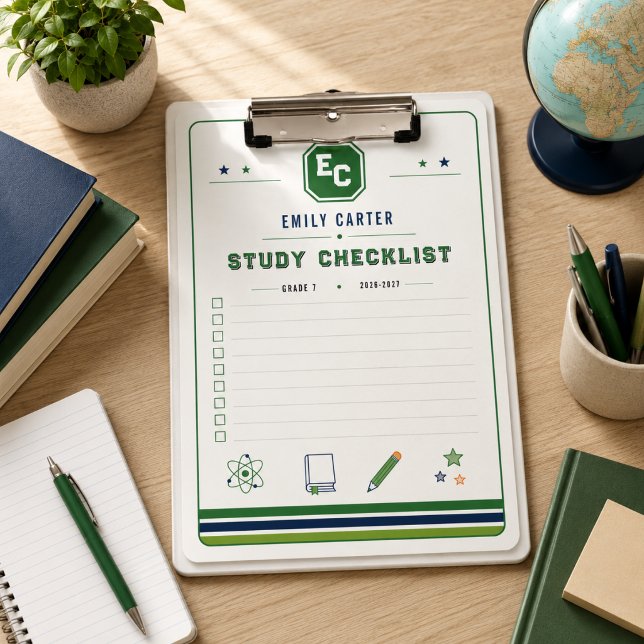 Pranchetas Capa Personalizada de Ciência Escolar Verde-Navy  (Personalized Navy Green Science School Cover Clipboard
)
