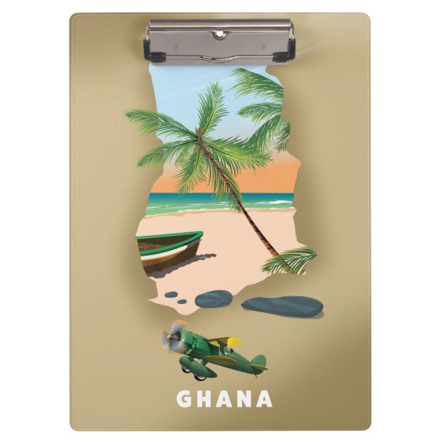 Pranchetas Cartaz de viagem ilustrado do mapa de Gana. (Frente)