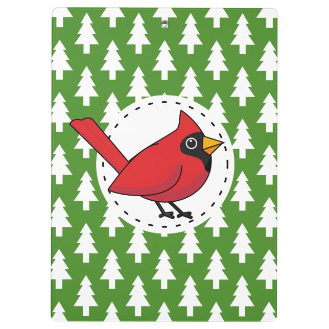 Pranchetas Cartoon Red Cardinal sobre Pinheiros Brancos Verde (Verso)