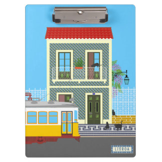 Pranchetas Casa velha de Lisboa com gatos e elétrico amarelo