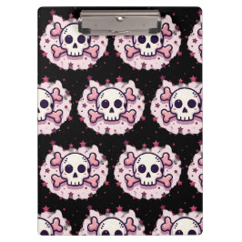 Pranchetas Caveira e Ossos Cruzados Rosa Pastel