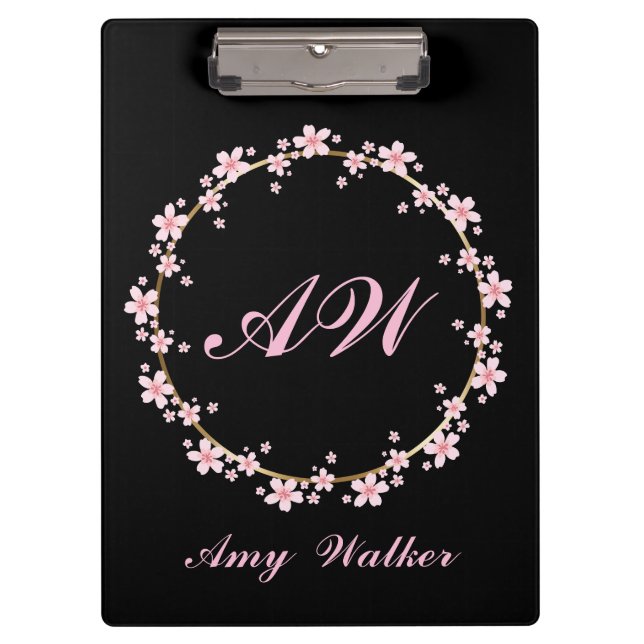 Pranchetas Cerejeira Rosa Blossom Monograma Molho Floral Femi (Frente)