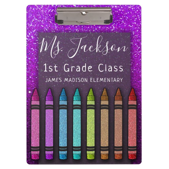 Pranchetas Chalkboard Teacher's Name Rainbow Glitter Crayons (Frente)