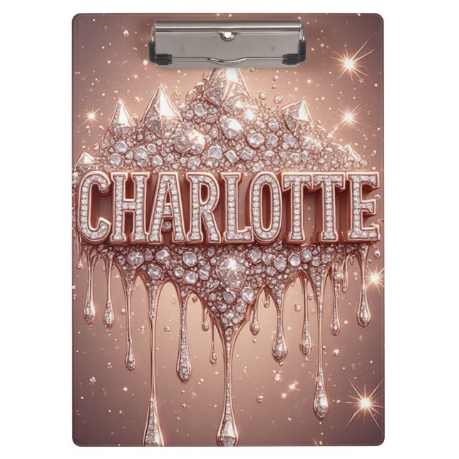 Pranchetas 🌸Charlotte Rosa Dourado Brilho Nome Notas🌸 (Frente)