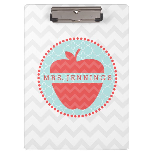 Pranchetas Chevron Apple Quatrefoil Teacher Clipboard (Frente)