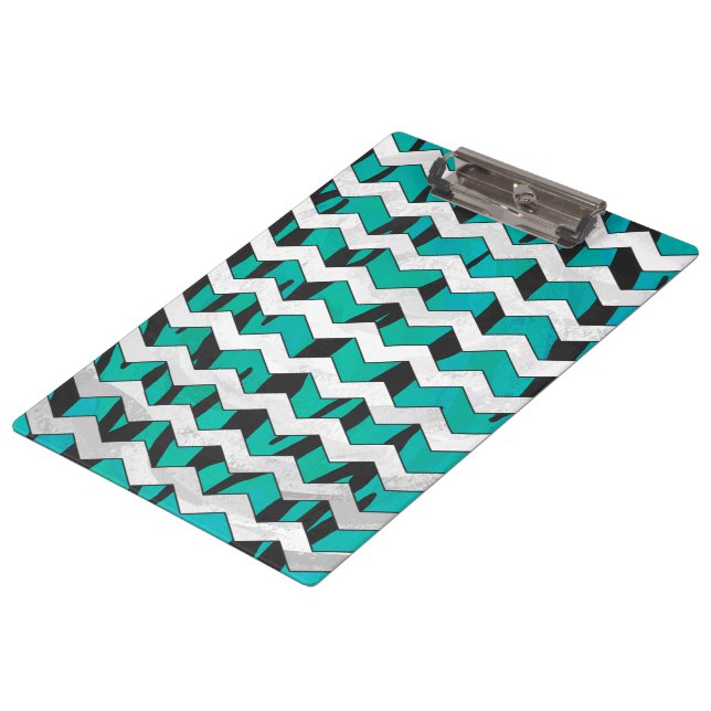 Pranchetas Chevron Tiger Black and Teal Impressão (Inclinado)