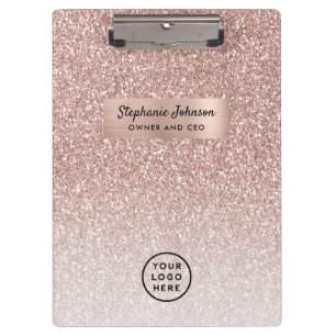 Pranchetas Chic Boss Lady CEO Logotipo Rosa Glitter Dourado