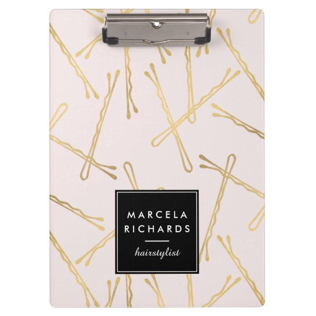 Pranchetas Chic Dourada Bobby Pins Hair Stylist Salon Rosa (Frente)