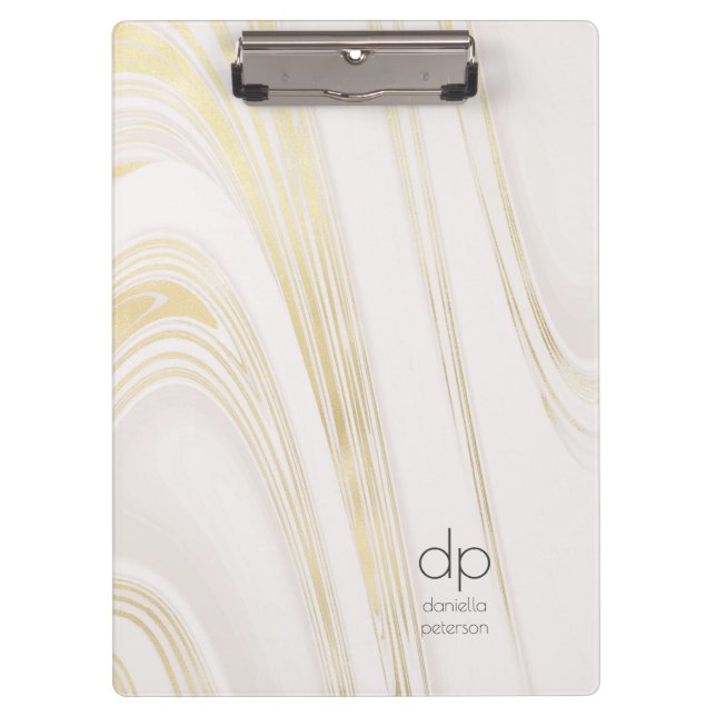 Pranchetas Chic Dourado Marble Modern Name e Iniciais (Frente)
