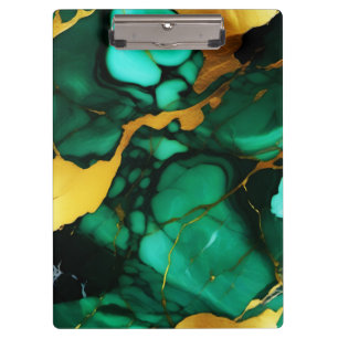Pranchetas Chic Elegante verde escuro ouro amarelo Faux Marbl