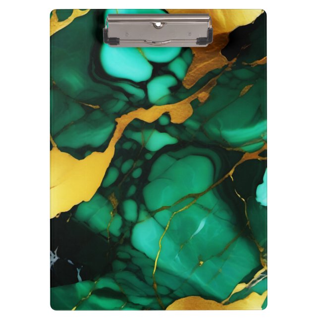 Pranchetas Chic Elegante verde escuro ouro amarelo Faux Marbl (Frente)