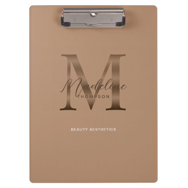 Pranchetas Chic Script Metálico Taupe Dourado Monograma (Frente)