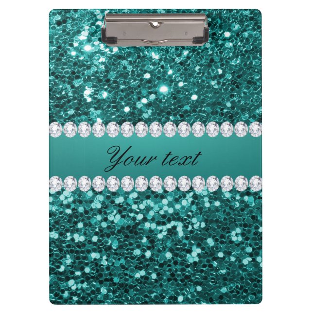 Pranchetas Chic Teal Faux Glitter e Diamantes (Frente)